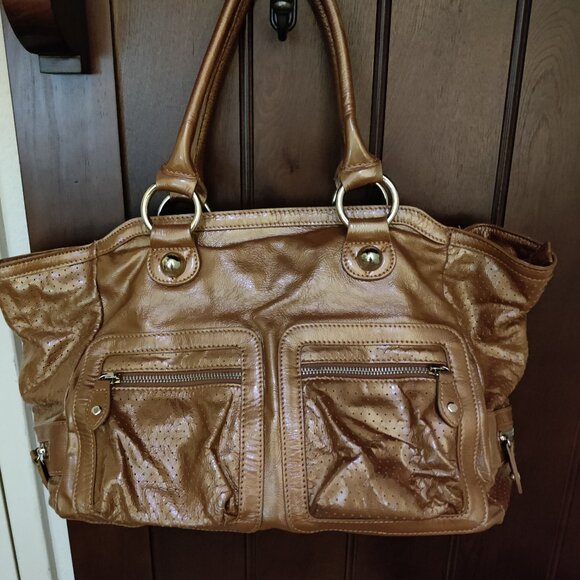 Charles David Crinkle Leather Shoulder Bag/Satchel in Golden Bronze - Picture 10 of 10